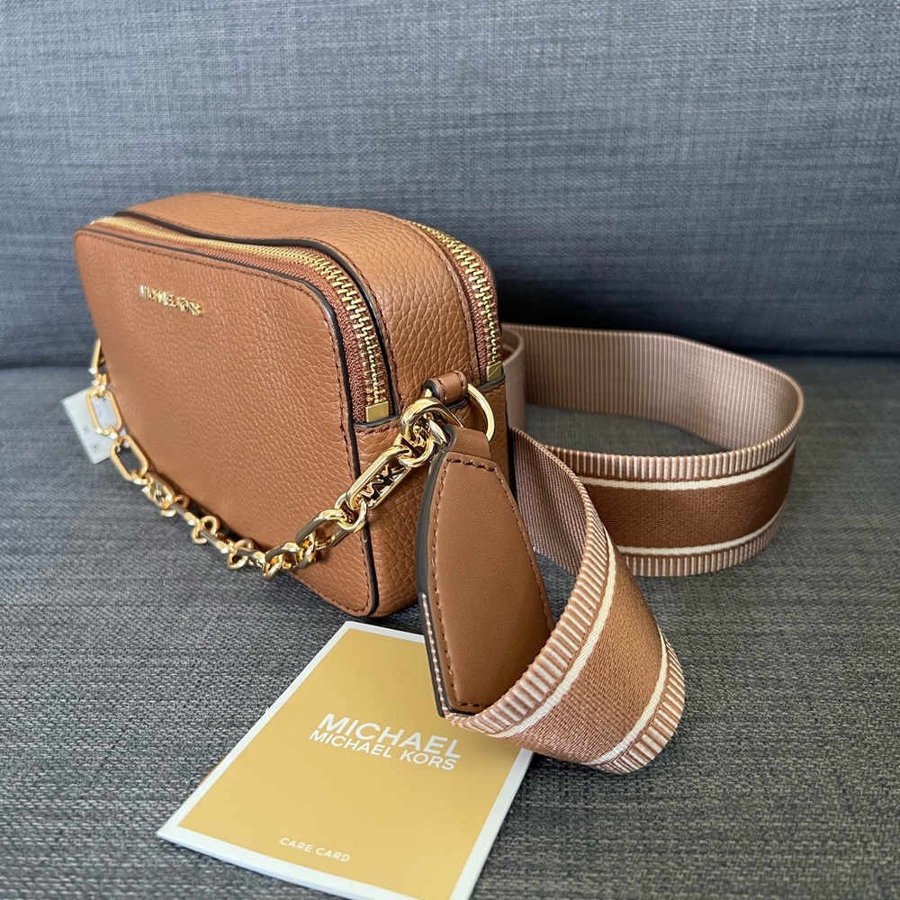 NWT MICHAEL KORS JET SET DOUBLE ZIP CAMERA CHAIN CROSSBODY BAG LEATHER - Picture 3 of 15